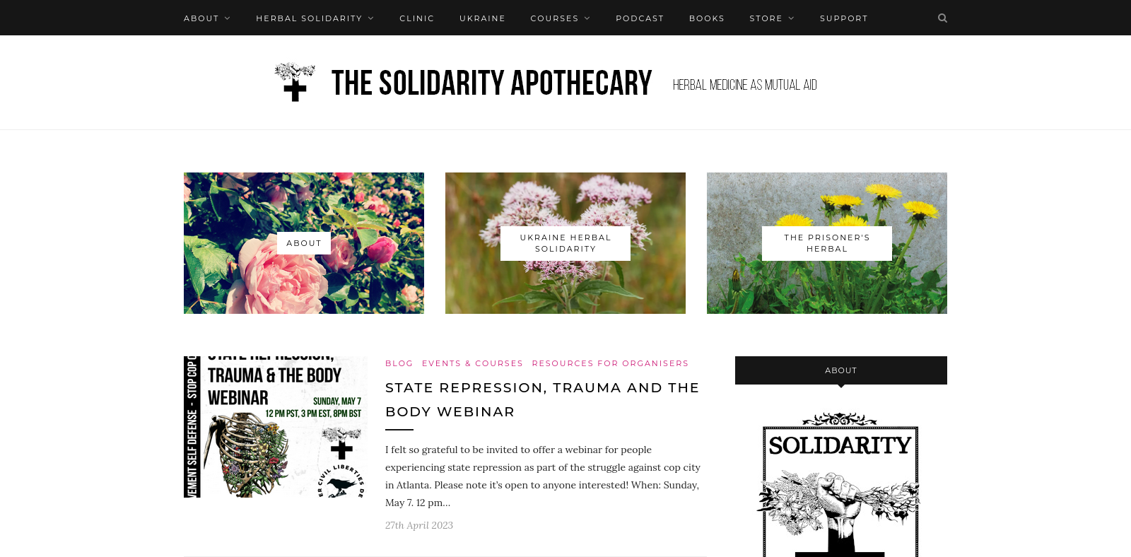 Screenshot of the solidarityapothecary.org website